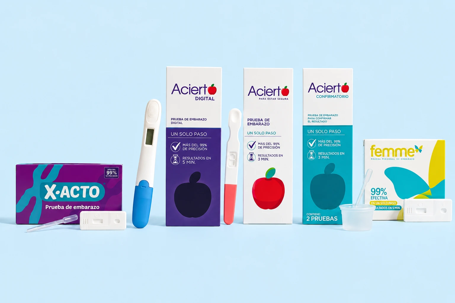 Pruebas de embarazo Femme, X-Acto y Acierto